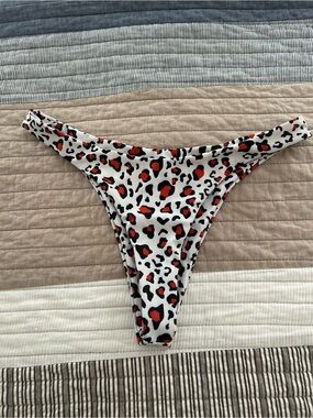 Zaful White Bikini Bottom with Red and Black Leopard Spots